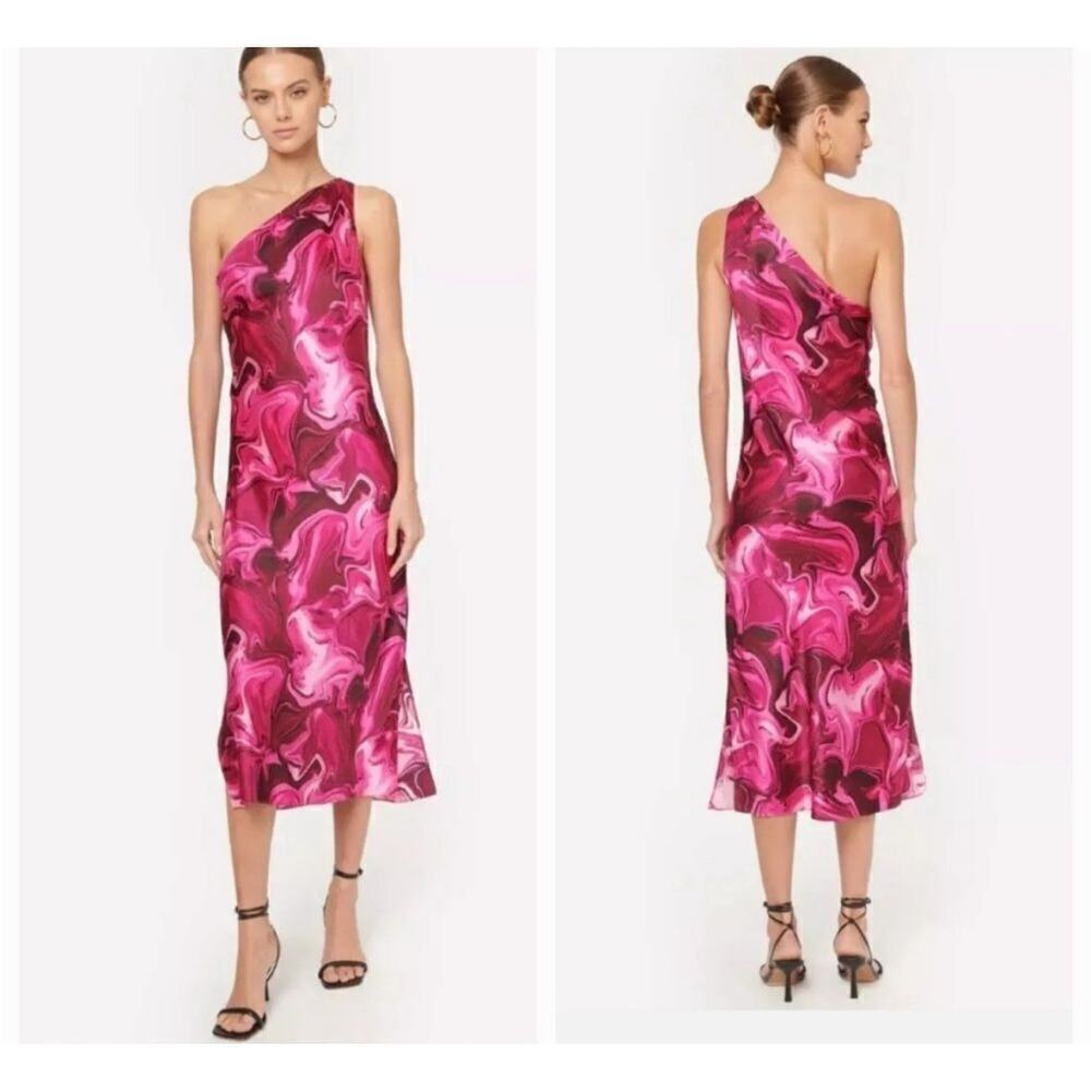 Cami NYC Agnes Pink Silk One Shoulder Asymmetrical Dress Size Large